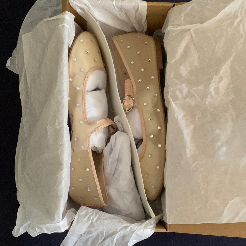 J. Crew Beige Studded Mary Jane Flats